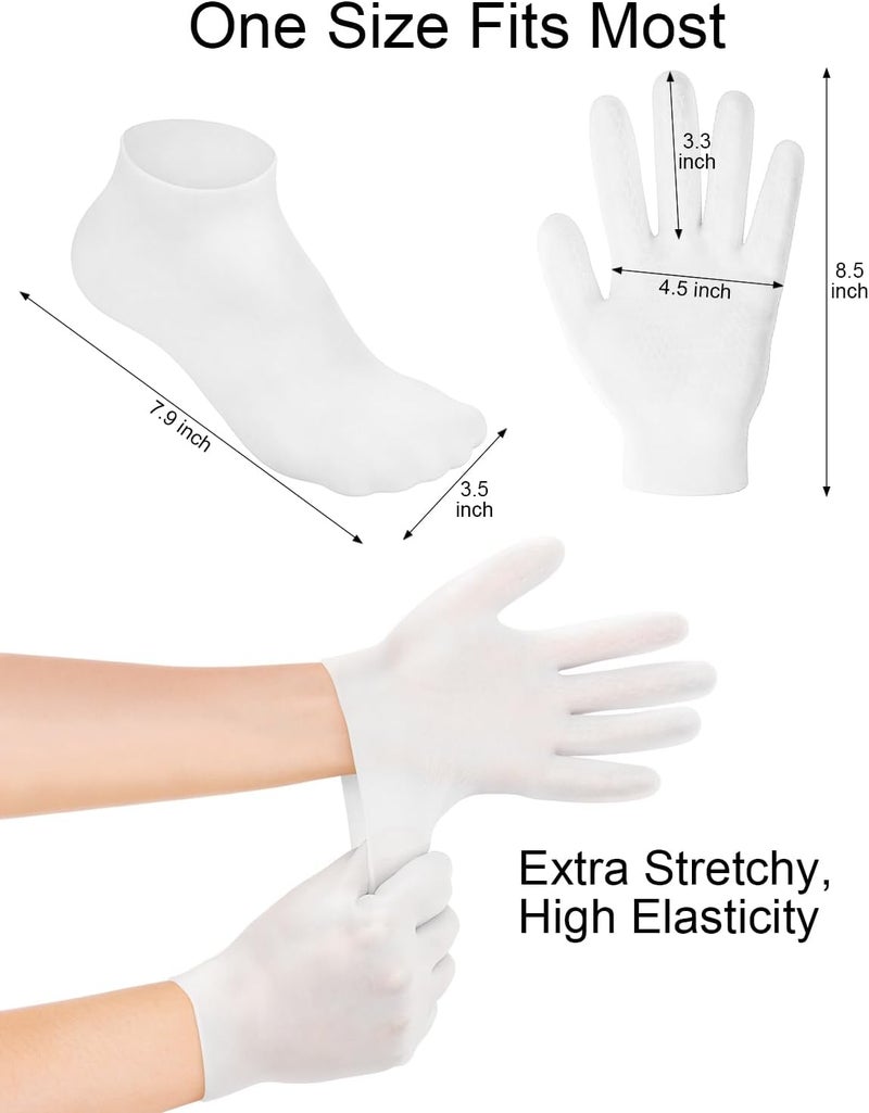 BLATOWN 2 Pairs Silicone Moisturizing Glove Socks Set, Anti Slip Soft Spa Gel Socks Softening Feet Dry Cracked Skin, Women Spa Pedicure Socks for Foot Hand Softening, Foot Care After Pedicure (White) - Image 4